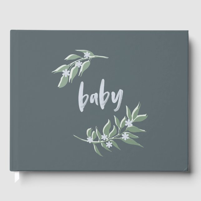 Baby shower guest book - blue floral wreath (Front)
