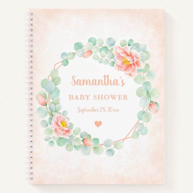 Baby Shower Guest Book Eucalyptus Floral Wreath (Front)