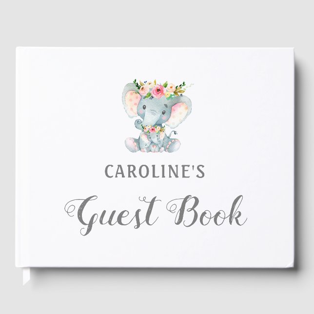 Baby Shower Guest Book, Floral Elephant Guest Book (Front)