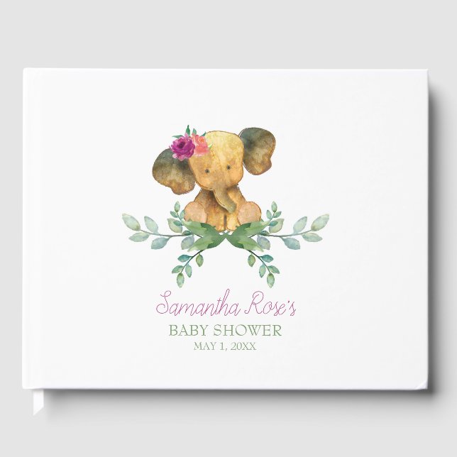 Baby Shower Guest Book, Girl Elephant Book (Front)