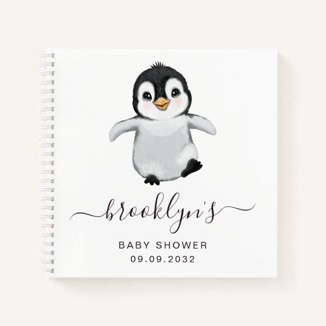 Baby Shower Guest Book | Gray Penguin (Front)