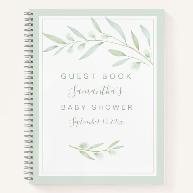 Baby Shower Guest Book Greenery Elegant Watercolor (Front)