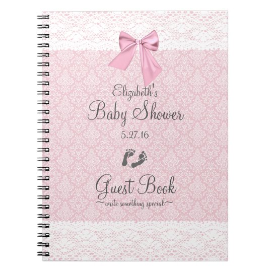 Baby Shower Guest Book Pink Damask Zazzle Com