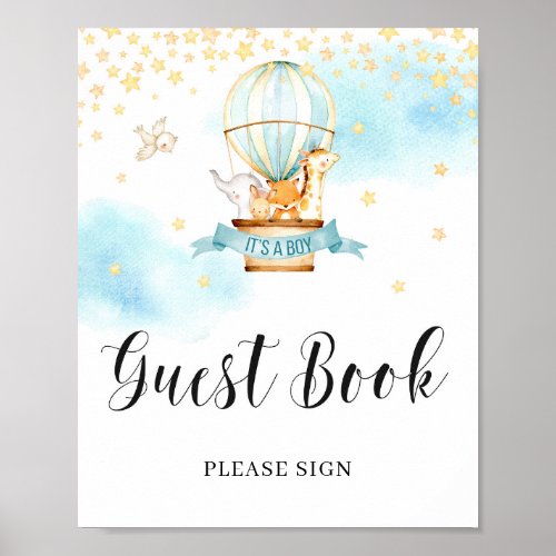 Baby Shower guest book sign hot air balloon animal