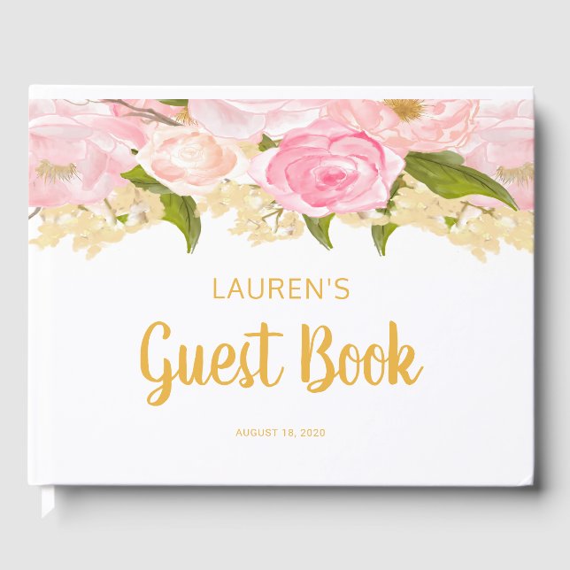 Baby Shower Guest Books, Pink And Gold, Guest Book (Front)