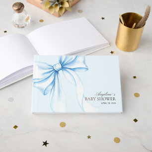 Baby shower Guest Books with a blue watercolor bow