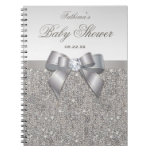 Baby Shower Guestbook Faux Silver Sequins And Bow Notebook at Zazzle