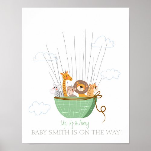 Baby shower guestbook fingerprints safari Green