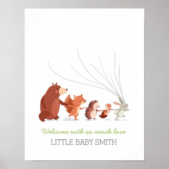 Baby Shower Guestbook Fingerprints Woodland Animal Zazzle Com