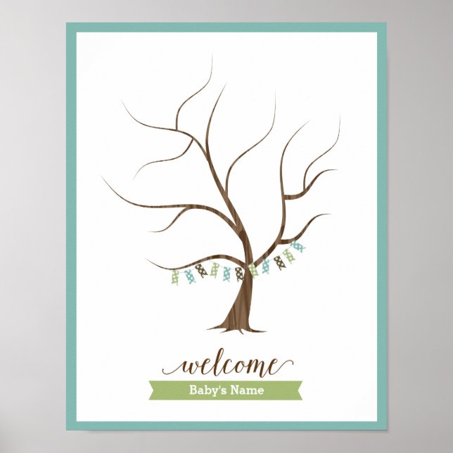 Baby Shower Guestbook Tree (Blue) - 11x14 Poster (Front)