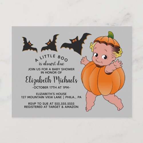 BABY SHOWER HALLOWEEN  A Little Boo Is Due Postcard