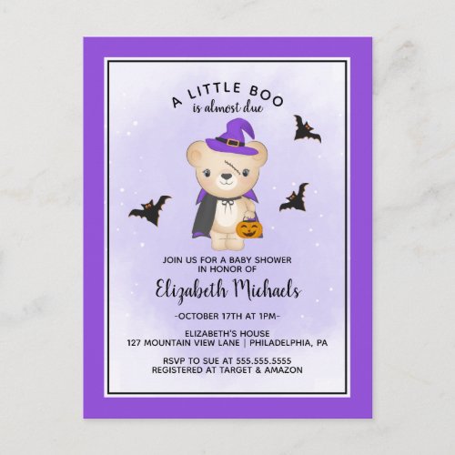 BABY SHOWER HALLOWEEN  A Little Boo Is Due Postcard