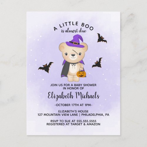 BABY SHOWER HALLOWEEN  A Little Boo Is Due Postcard