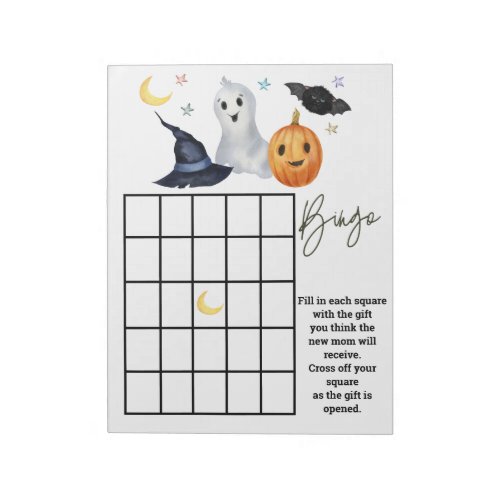 Baby Shower Halloween Bingo Game Ghost Boo Notepad
