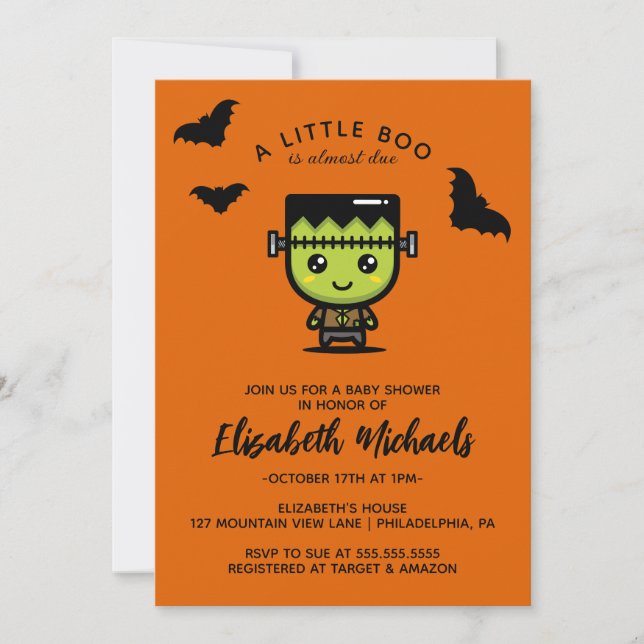 BABY SHOWER | Halloween Cute Frankenstein Note Card (Front)