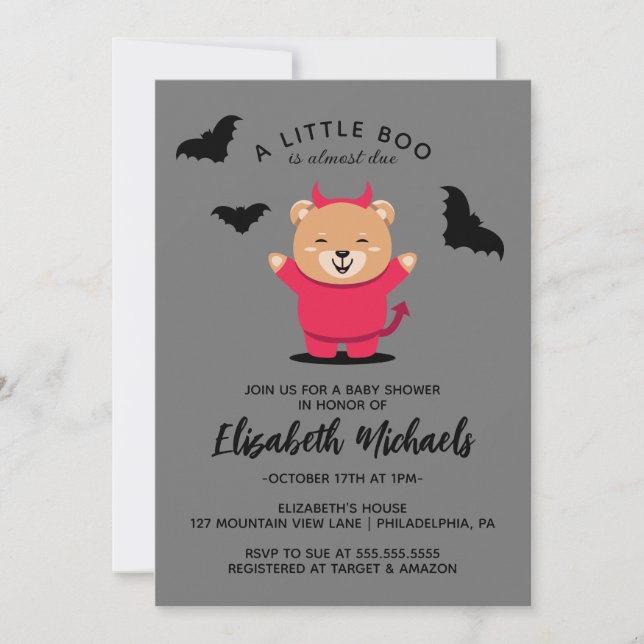 BABY SHOWER | Halloween Cute Lil' Bear Devil Note Card (Front)