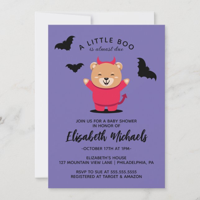 BABY SHOWER | Halloween Cute Lil' Bear Devil Note Card (Front)