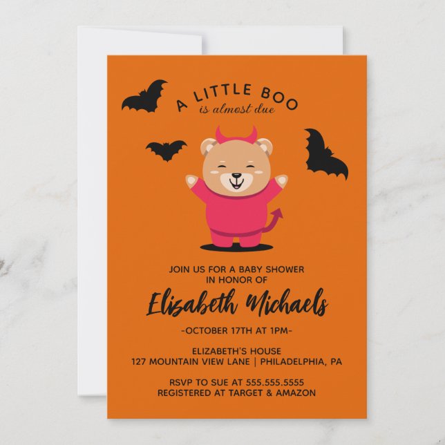 BABY SHOWER | Halloween Cute Lil' Bear Devil Note Card (Front)