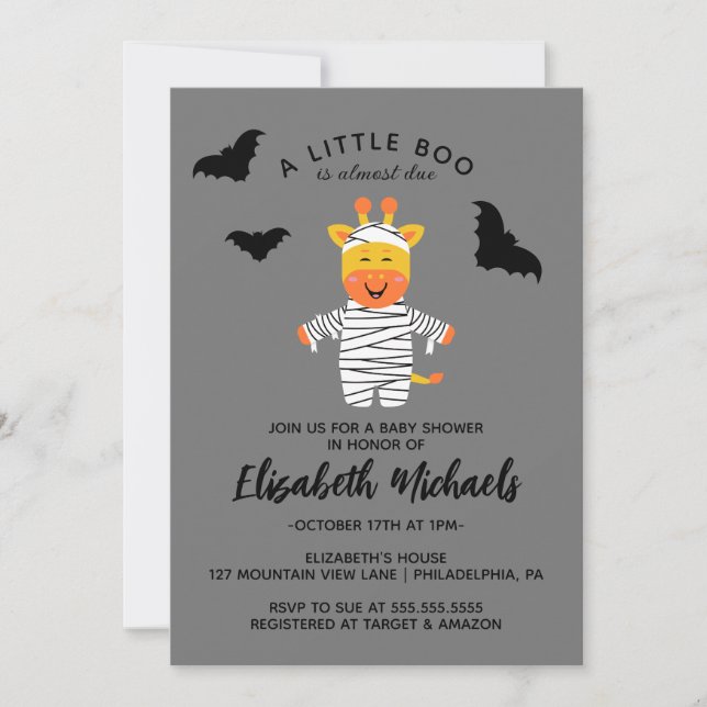 BABY SHOWER | Halloween Cute Mummy Giraffe Note Card (Front)