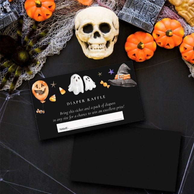 Baby Shower Halloween Diaper Raffle Black Enclosure Card (Get swept up in the Halloween fun and add a playful twist to our baby's diaper stack! )