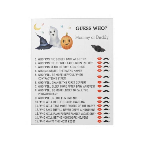 Baby Shower Halloween Ghost Guess Who Notepad