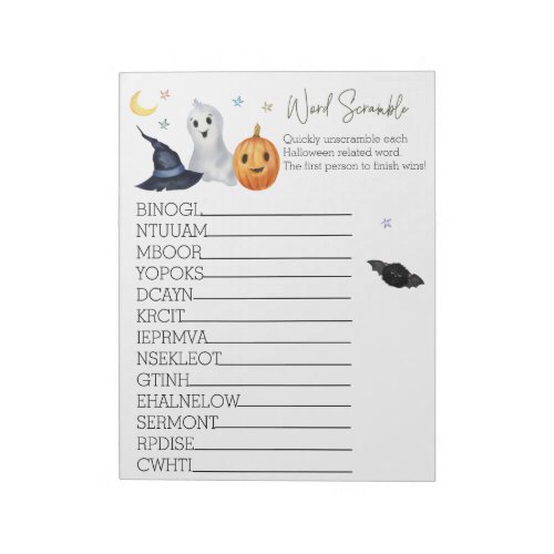 Baby Shower Halloween Ghost Word Scramble  Notepad