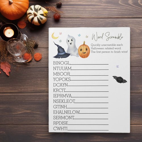 Baby Shower Halloween Ghost Word Scramble  Notepad