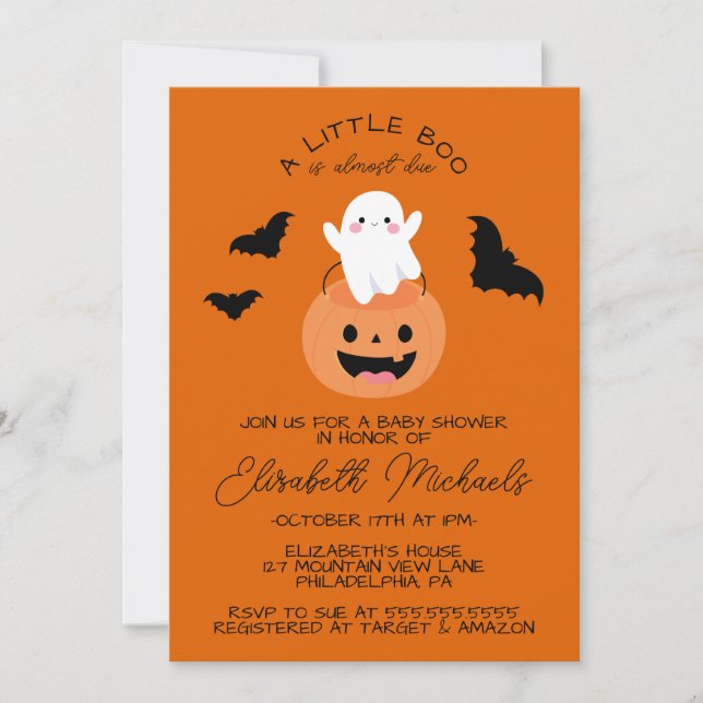 BABY SHOWER | Halloween Lil' Boo Ghost Note Card (Front)