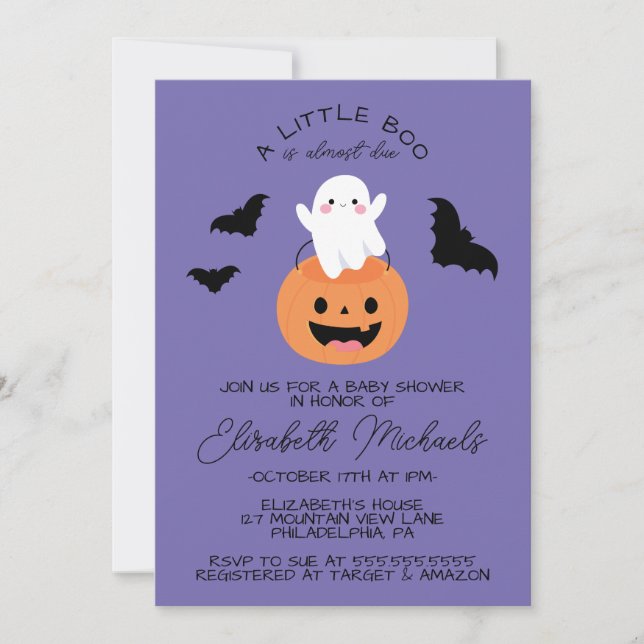 BABY SHOWER | Halloween Lil' Boo Ghost Note Card (Front)