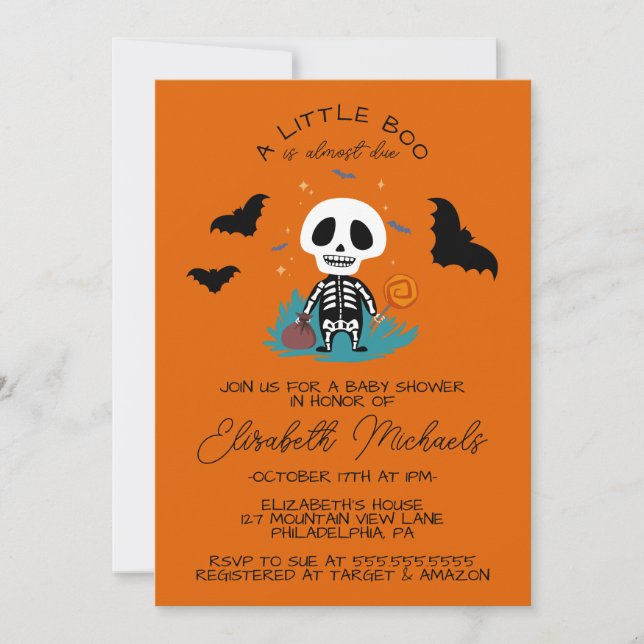 BABY SHOWER | Halloween Lil' Boo Skeleton Note Card (Front)
