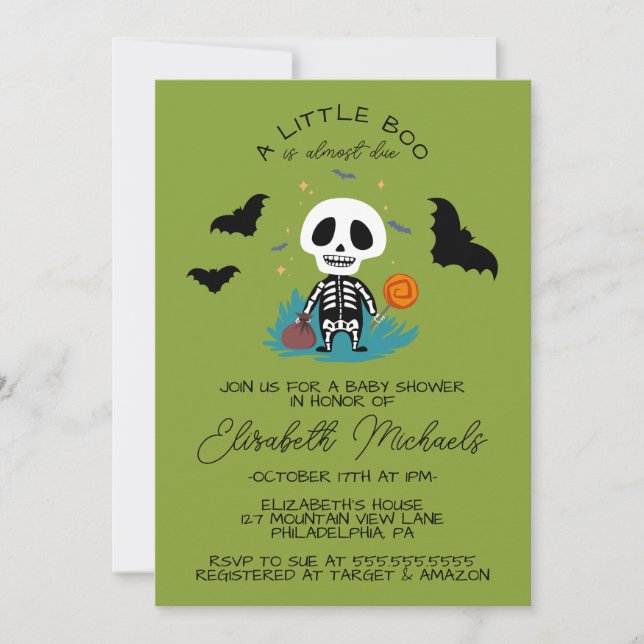 BABY SHOWER | Halloween Lil' Boo Skeleton Note Card (Front)