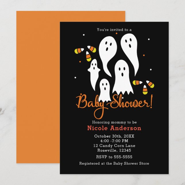Baby Shower Halloween Party Ghosts & Candy Corn Invitation (Front/Back)
