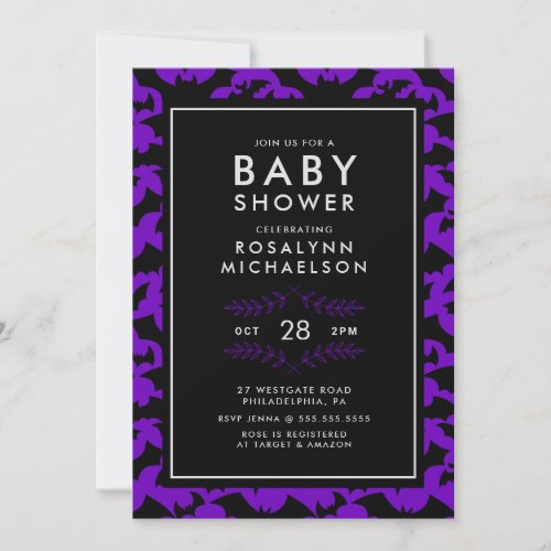  BABY SHOWER  Halloween Purple Bat Pattern Invita Invitation