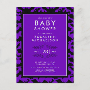  BABY SHOWER   Halloween Purple Bat Pattern Postca Postcard