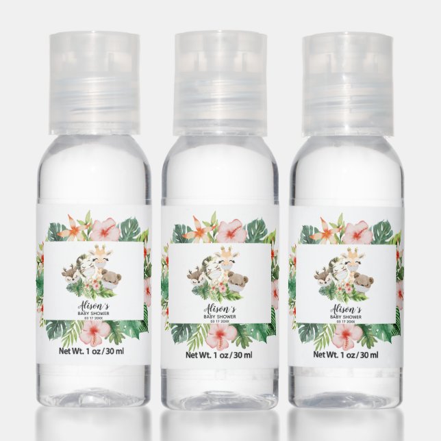 Baby Shower Hand Sanitizer Bottles Safari Friends (Set)
