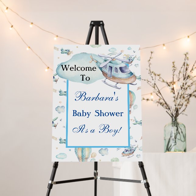 Baby Shower Helicopter And Hot Air Balloons  Foam Board (In Situ (Stand))