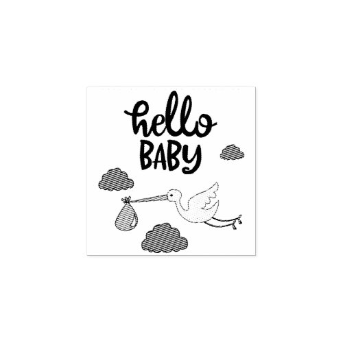 Baby Shower Hello Newly Family Rubber Stamp