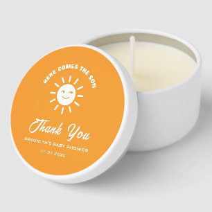 Baby Shower Here Comes The Son Sun Orange White Mini Candle Favors