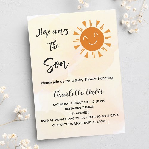 Baby Shower here comes the son sunshine luxury Invitation
