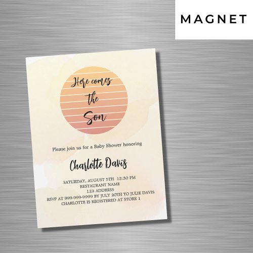 Baby Shower here comes the son sunshine luxury Magnetic Invitation