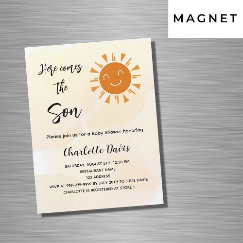 Baby Shower here comes the son sunshine luxury Magnetic Invitation