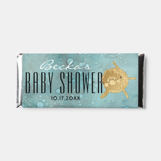 Baby Shower Hershey Chocolate Bar Gold Dolphins (Front)