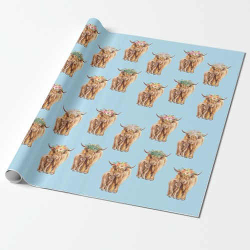 Baby Shower Highland Cow and Calf Watercolor    Wrapping Paper