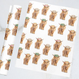 Baby Shower Highland Cow and Calf Watercolor   Wrapping Paper
