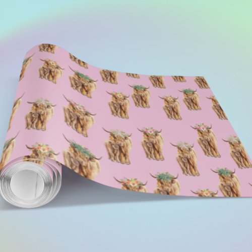 Baby Shower Highland Cow and Calf Watercolor     Wrapping Paper