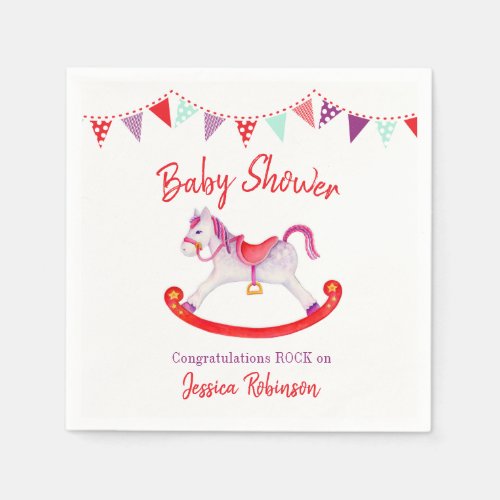 Baby shower hobby horse watercolor custom napkins