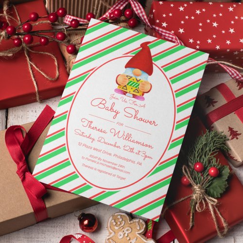 BABY SHOWER  Holiday Christmas Gnome Elf Invitation