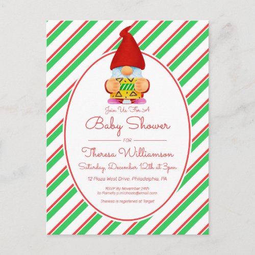 BABY SHOWER  Holiday Christmas Gnome Elf Postcard