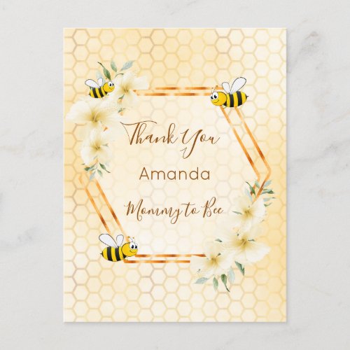 Baby shower honeycomb bee thank you postcard