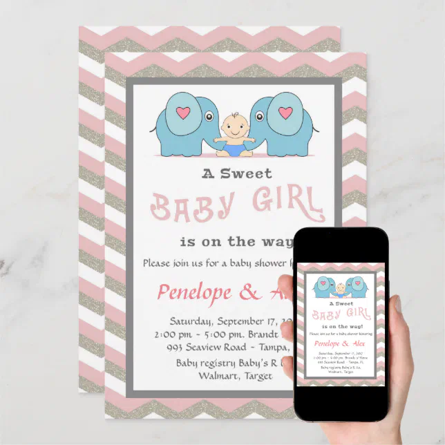 Baby Shower honoring Girl, pink, white, color Invitation Zazzle